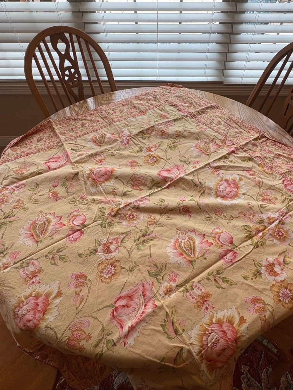 April Cornell Cotton Tablecloth Cottagecore Yellow Pink Flowers Rectangle